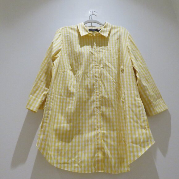 LAFAYETTE 148 Yellow White Gingham Tunic Shirt 2XL Preppy Old Money Yacht Coast - Picture 7 of 15